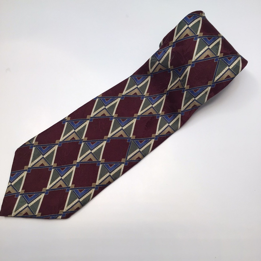 Giovanni New York Roma Geometric‎ Pattern Burgundy Necktie Business Casual